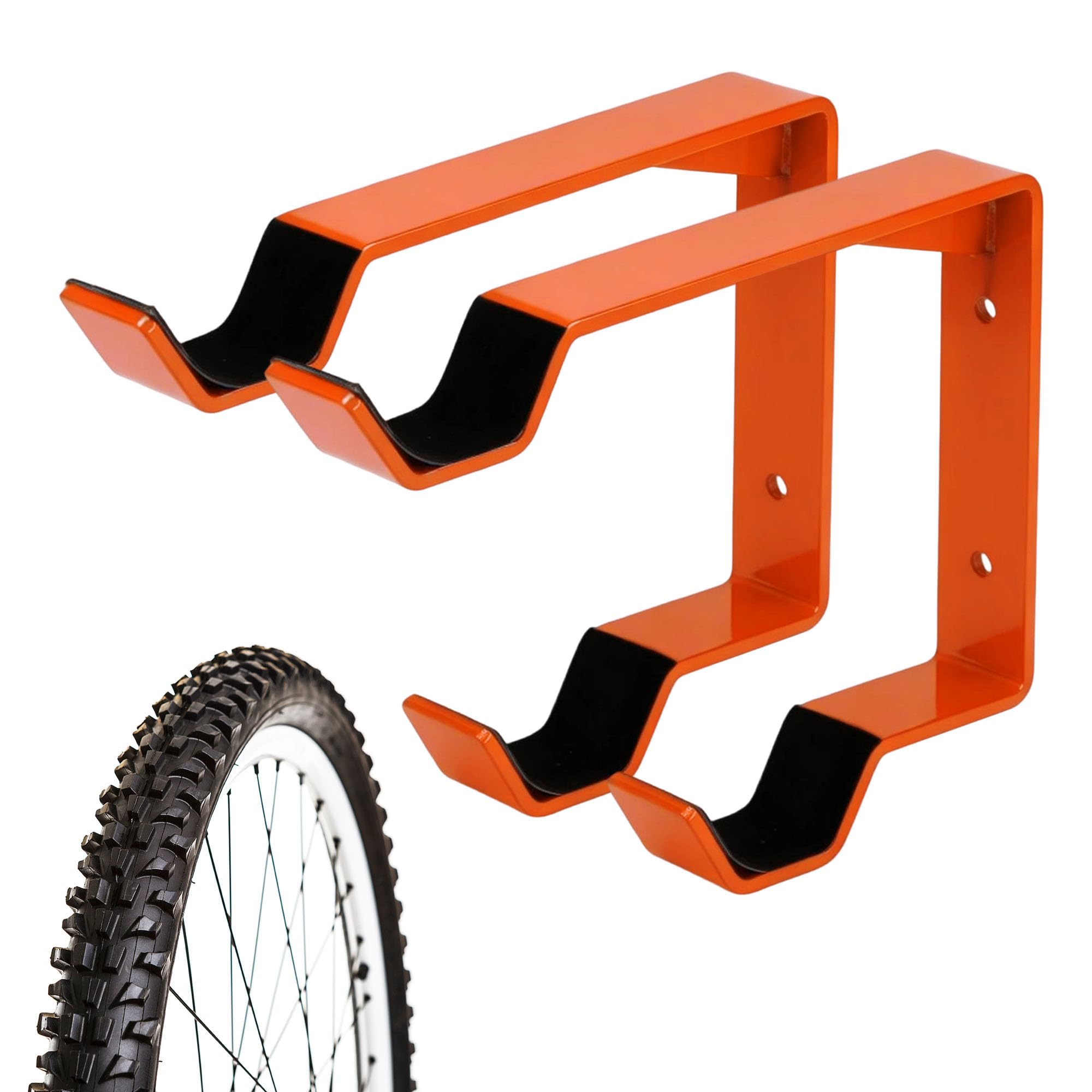 Partuto 2x Bike Wheel Rack Wall Mount, Carbon Steel Bicycle Wheel Holder Wall Mount for Garage Indoor Outdoor, Vertical Bike Tire Hanger Double Bicycle Tire Hook, W/Screw Padding, Orange