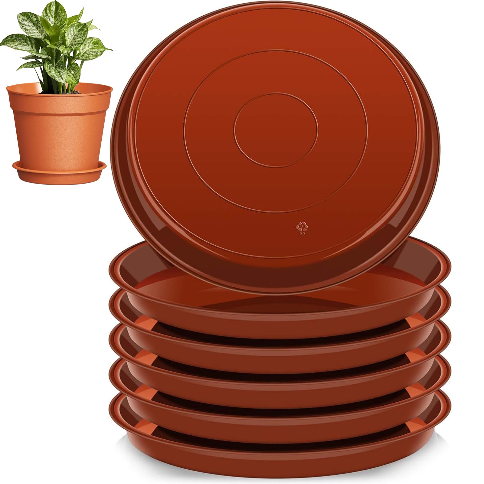 10Pc Plant Pot Saucers 6/12/14/15.3/inch,Plastic Plant Saucer Plant Tray Reliable Plant Pot Trays 4 Size Flower Pot Drip Trays Waterproof Plant Saucers for Indoor Outdoor Garden (12inch, brown)