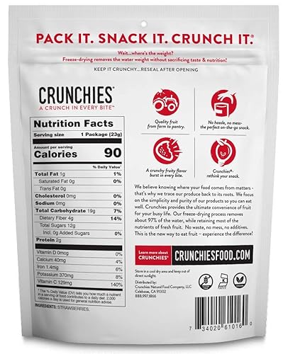 Miniatura 2 de Crunchies Frutas liofilizadas, fruta crujiente 100% natural, sin OMG y Kosher (fresas, 0.8 onzas (paquete de 6))