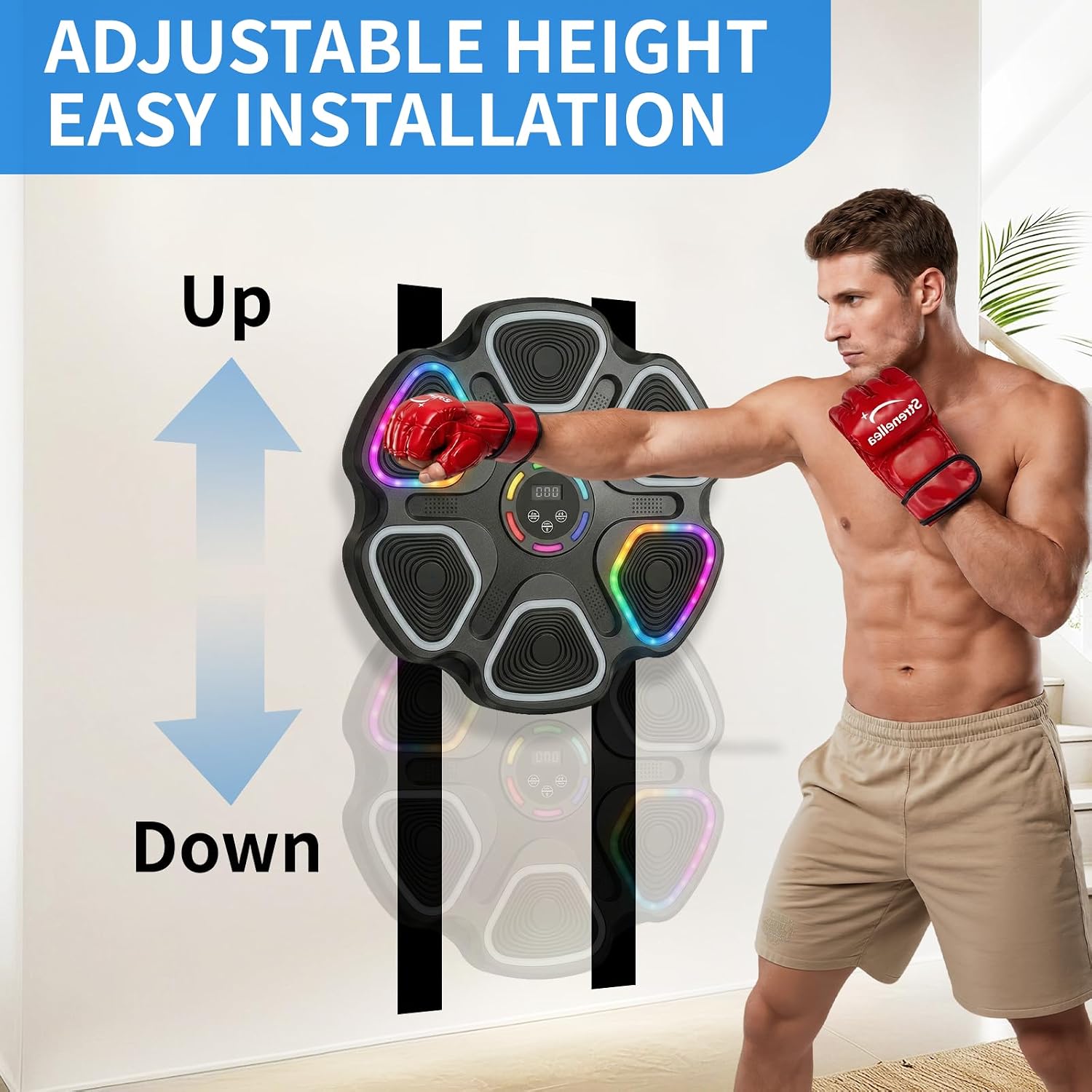 Music Boxing Machine for Adults & Kids, Interactive Music Punching Machine with 2 Gloves, Large Size Wall Mounted Electronic Boxing Target with 11 Modes & 9 Speeds for Home, Office and Gym