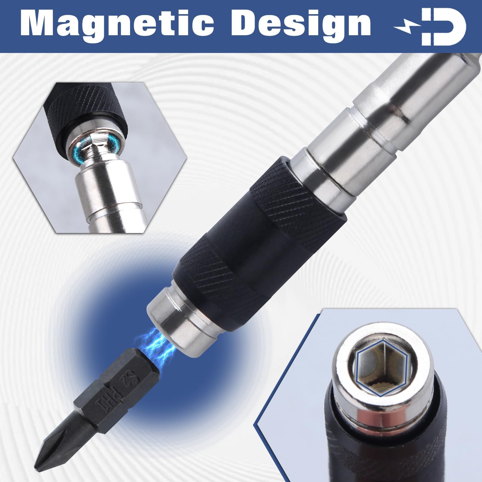 GOLD DEER Magnetic Pivoting Impact Screwdriver Drill Bit Magnetic Bit Holder 1/4" Hex Pivoting Bit Holder with Bits Rotary Drill Extension Bit Holder for Narrow Spaces or Corners - Image 4