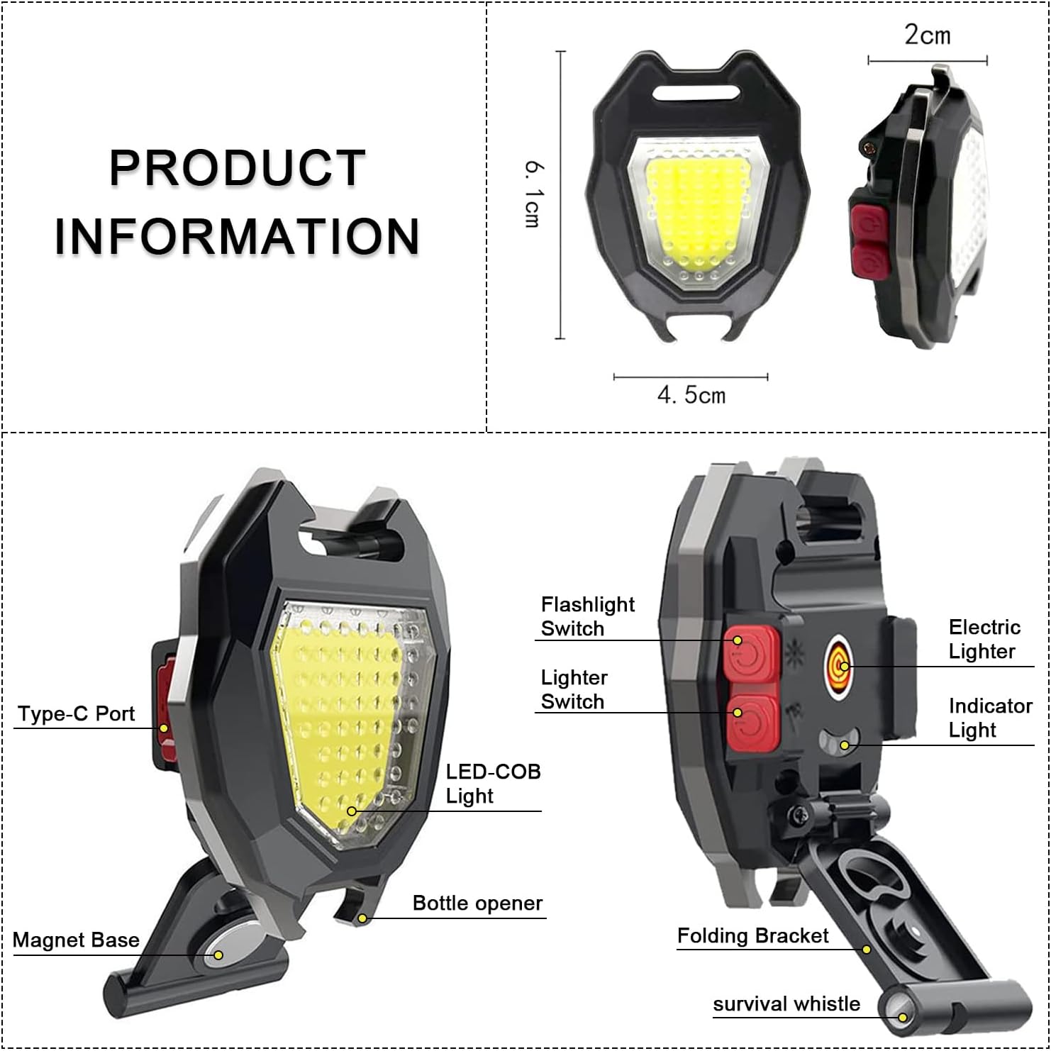 MAKDAK 2PC Keychain Flashlight Rechargeable Cob Keychain Work Light 7 Modes 1600Lumen High Lumen Flashlights for Emergencies,EDC