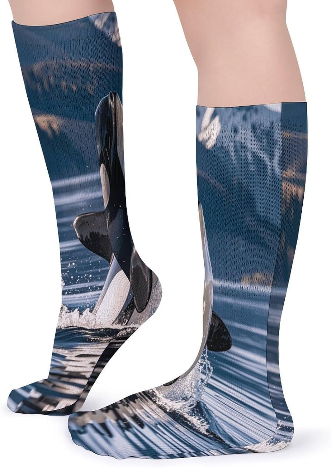 Orca Killer Whale Crew Socks Casual Breathable Calf Socks | Cushion Running Athletic Socks Long Performance Breathable Sports Socks for Women Men
