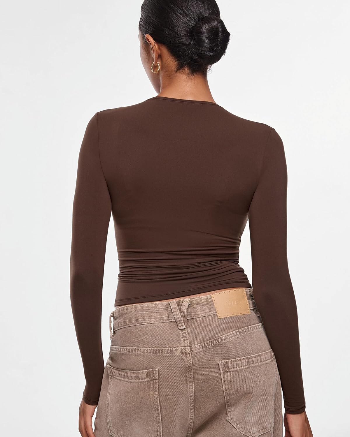 INLYRIC Women's Inbarely Ultra Long Sleeve Shirts Crew Neck Double Lined Slim Fitted Going Out Tops Basic Tees - Image 5