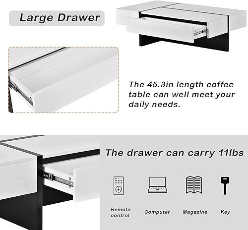 Miniatura 4 de Mesa de centro con almacenamiento para sala de estar, mesa central rectangular moderna con superficie de alto brillo, mesa de té contemporánea para