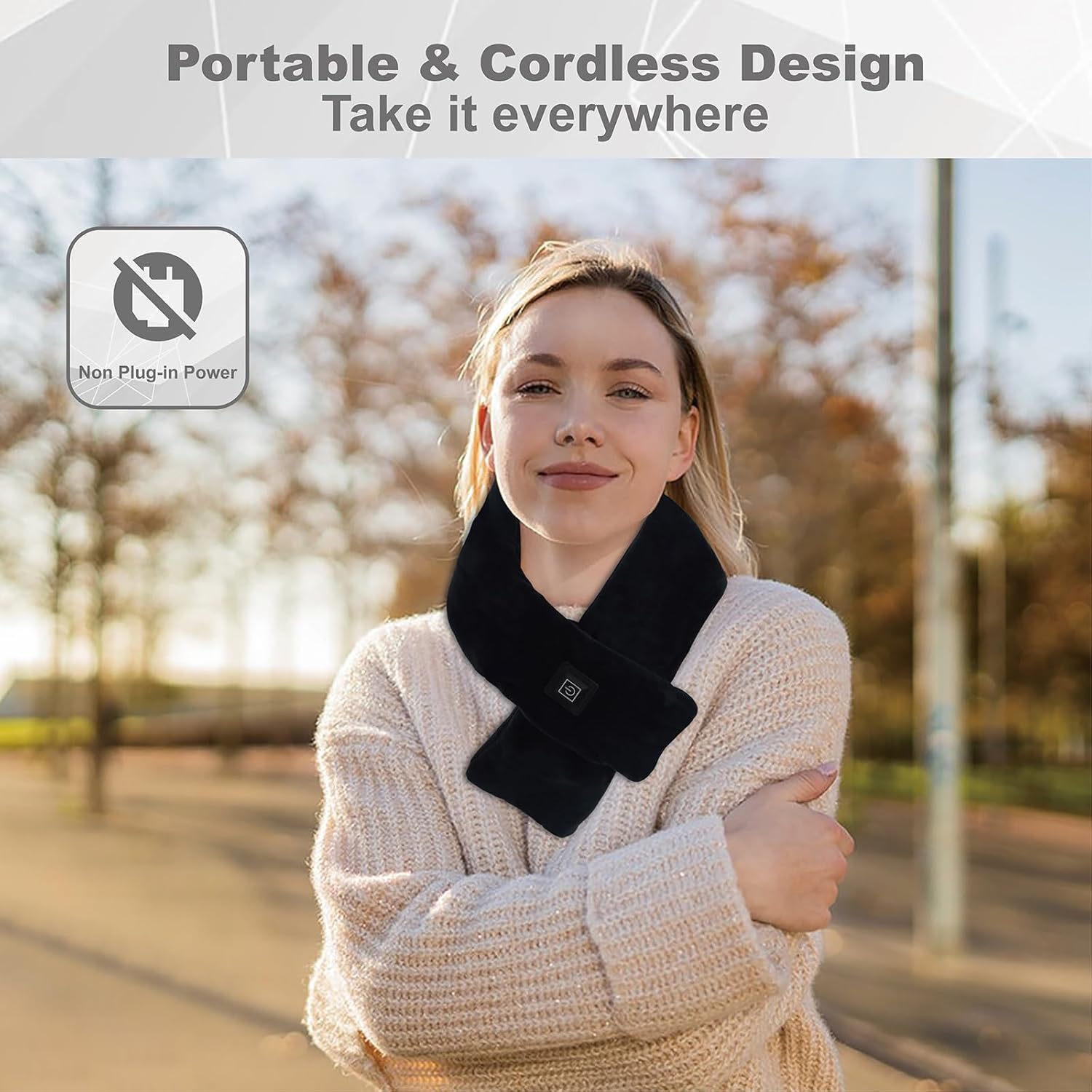 Cordless Heated Scarf, Neck Heating Pad for Pain Relief, Rechargeable Neck Warmer with 3 Heat Levels, Portable Electric Scarf for Stiff Neck with 5000mAh Power Bank（Black） - Image 5