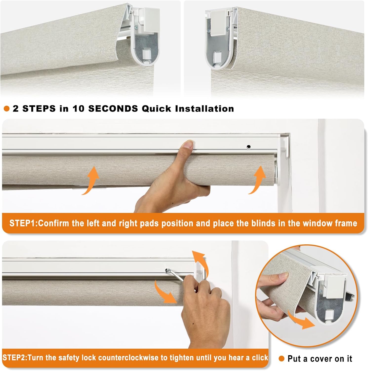 Persilux No Drill No Tools Light Filtering Roller Shades for Windows,Linen Fabric Cordless Roller Blinds,Custom Blinds for Home,Bedroom,Living Room,Beige-Light Filtering,Custom Size