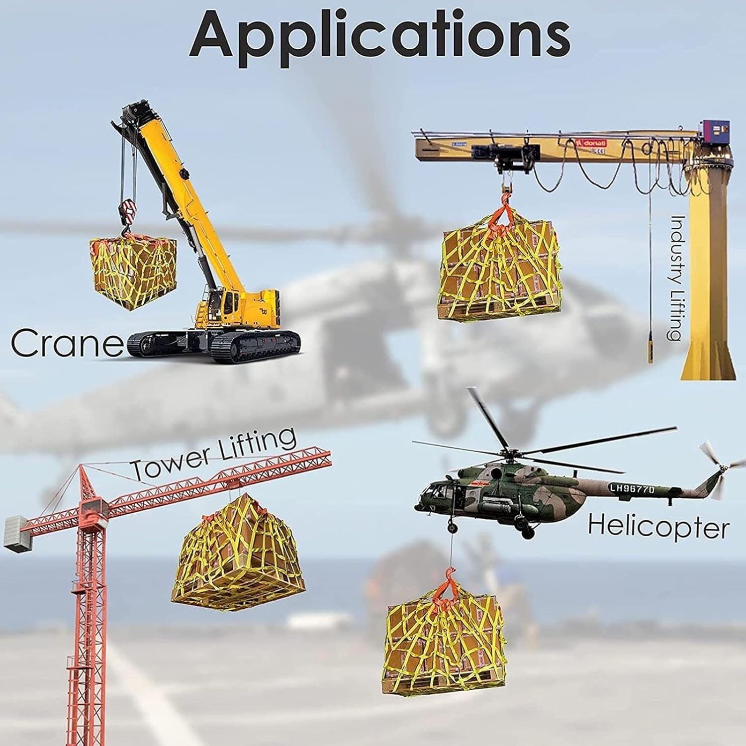 貨物リフティングバッグ - フラットナイロンスリングホイストネット、パーソナライズされた貨物ネットストラップ、耐裂性マテリアルハンド