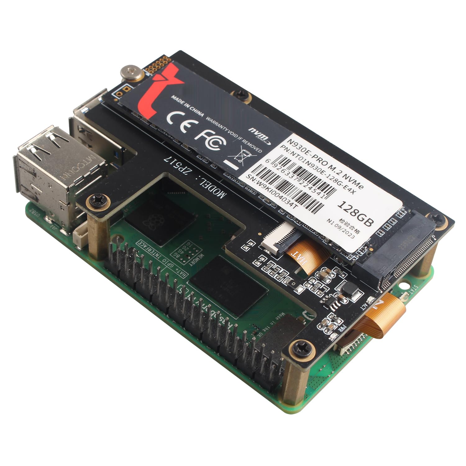 ZDE Set di 2 cavi flat flessibili PCIe FPC 16 pin 0,5 mm non compatibili con Raspberry Pi 5 PCIe a M.2 Key M NVMe SSD adattatore PCIe per scheda periferica