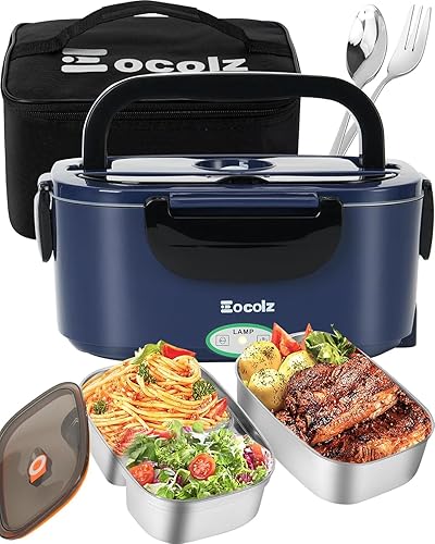 Miniatura 8 de Eocolz Fiambrera eléctrica calentador de alimentos de 80-100 W, calentador de alimentos con doble contenedor, 1.5L, lonchera portátil calentada para