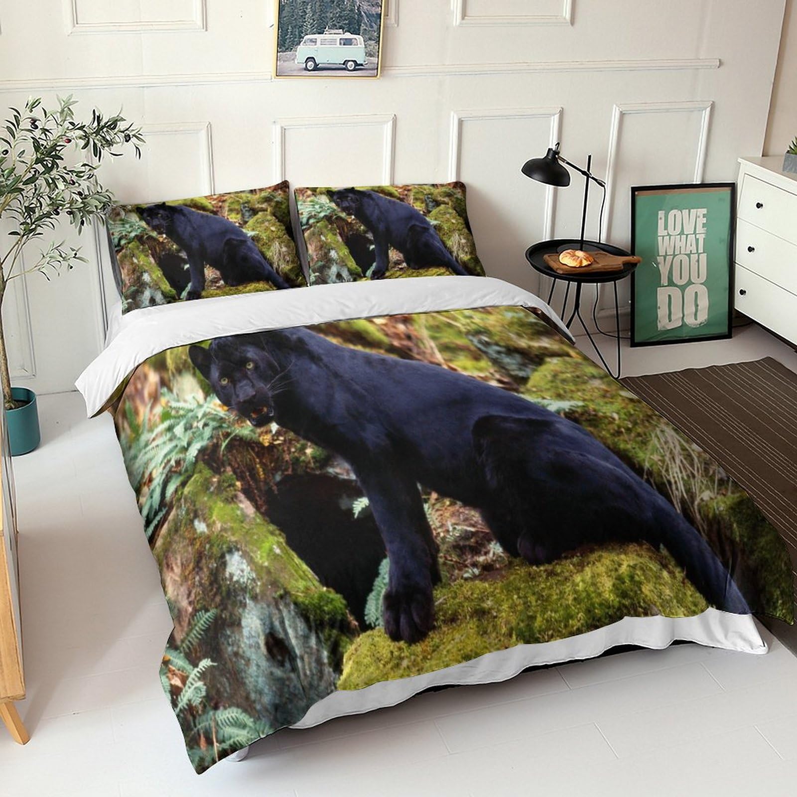 Housse de couette Black Panther 3D en microfibre anti-plis avec fermeture éclair pratique