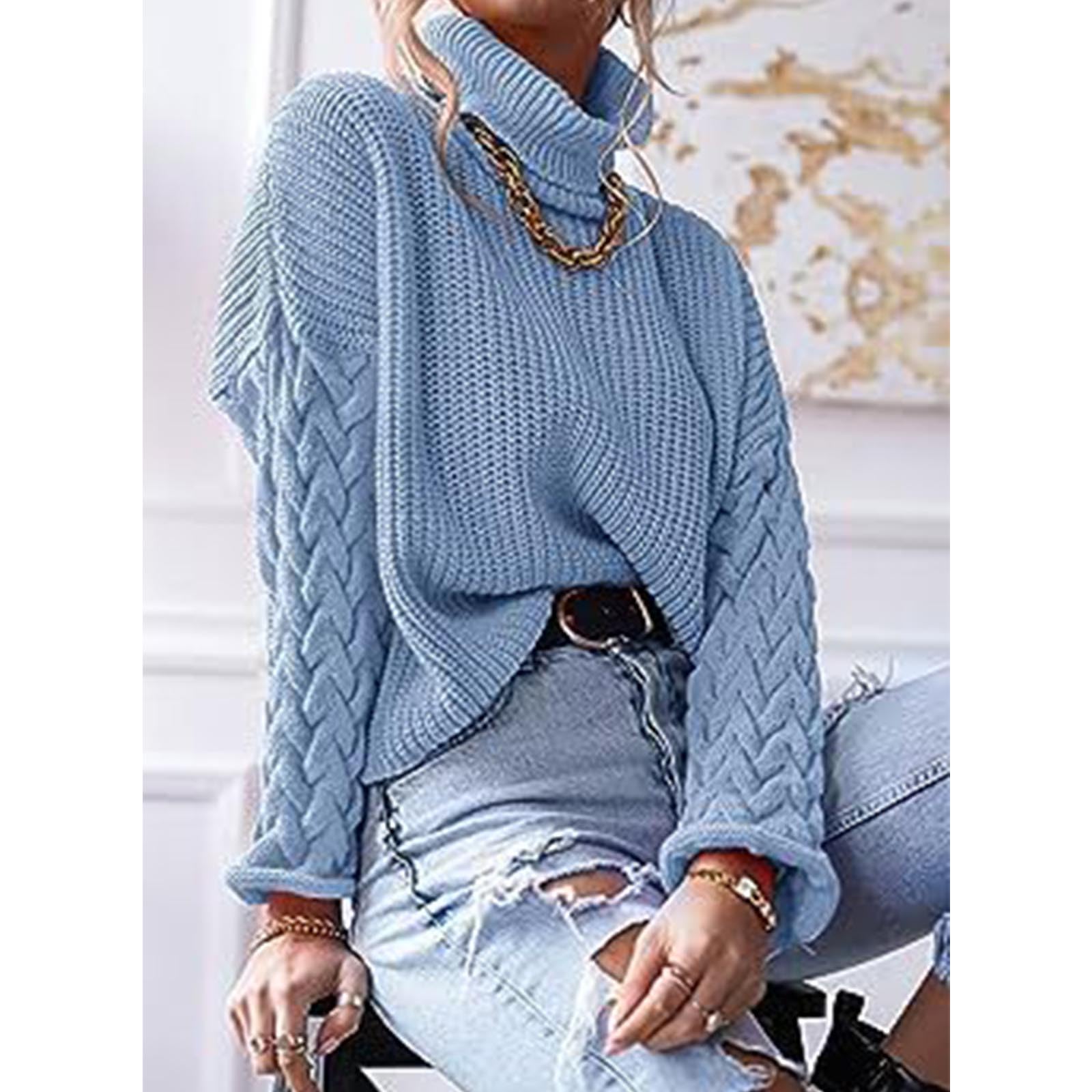 Greabuy Maglione lavorato a maglia a trecce a tinta unita da donna a maniche lunghe autunno inverno pullover felpa per donna maglione casual camicie da donna maglioni da donna felpe a maglia leggere,