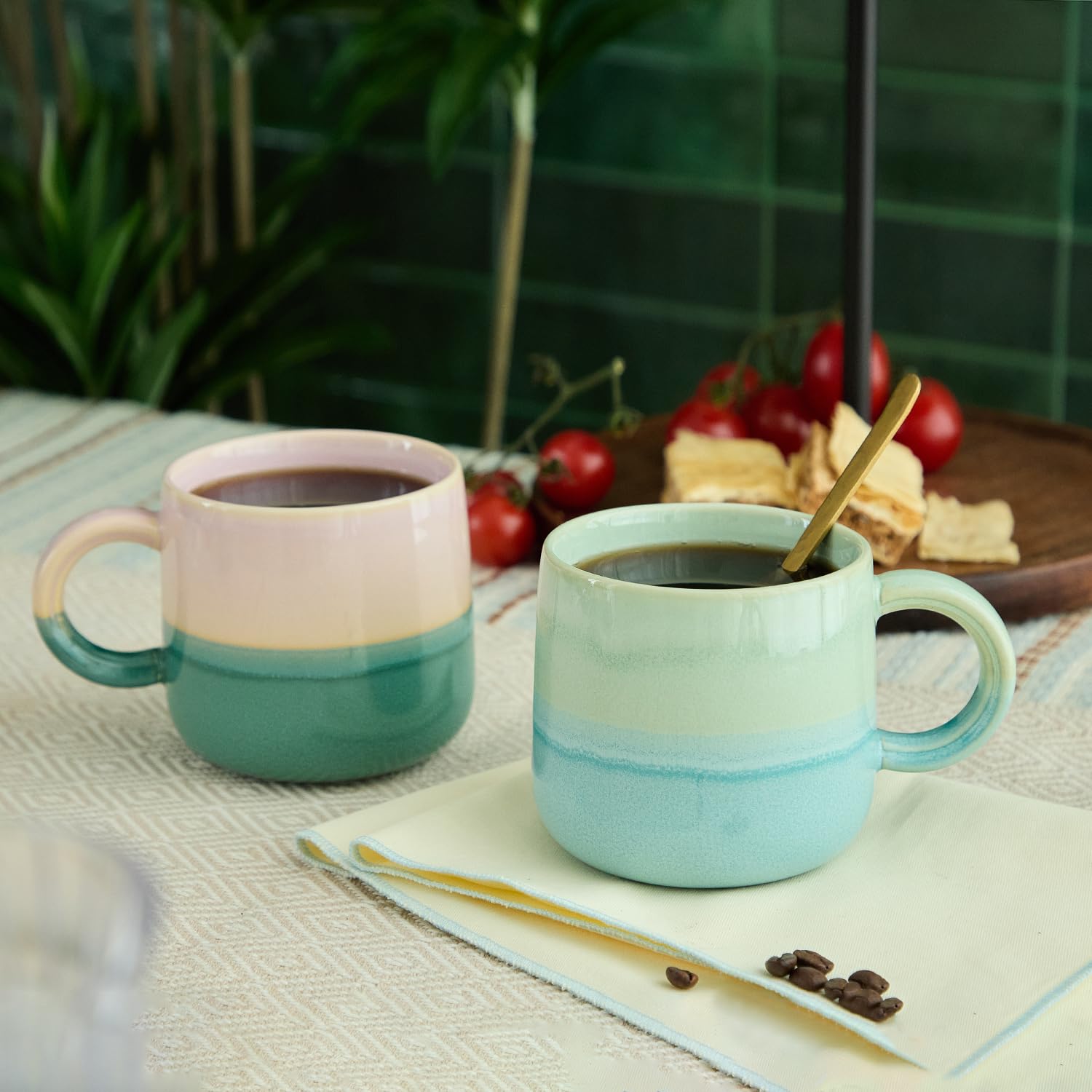 Amazon.com: 2 Pack Ceramic Coffee Mug Set 14oz Aesthetic Stoneware Tea Cups for Latte | Reactive Glaze Gradient,Large Mugs,Lead-Free, Non-Toxic, Freezer