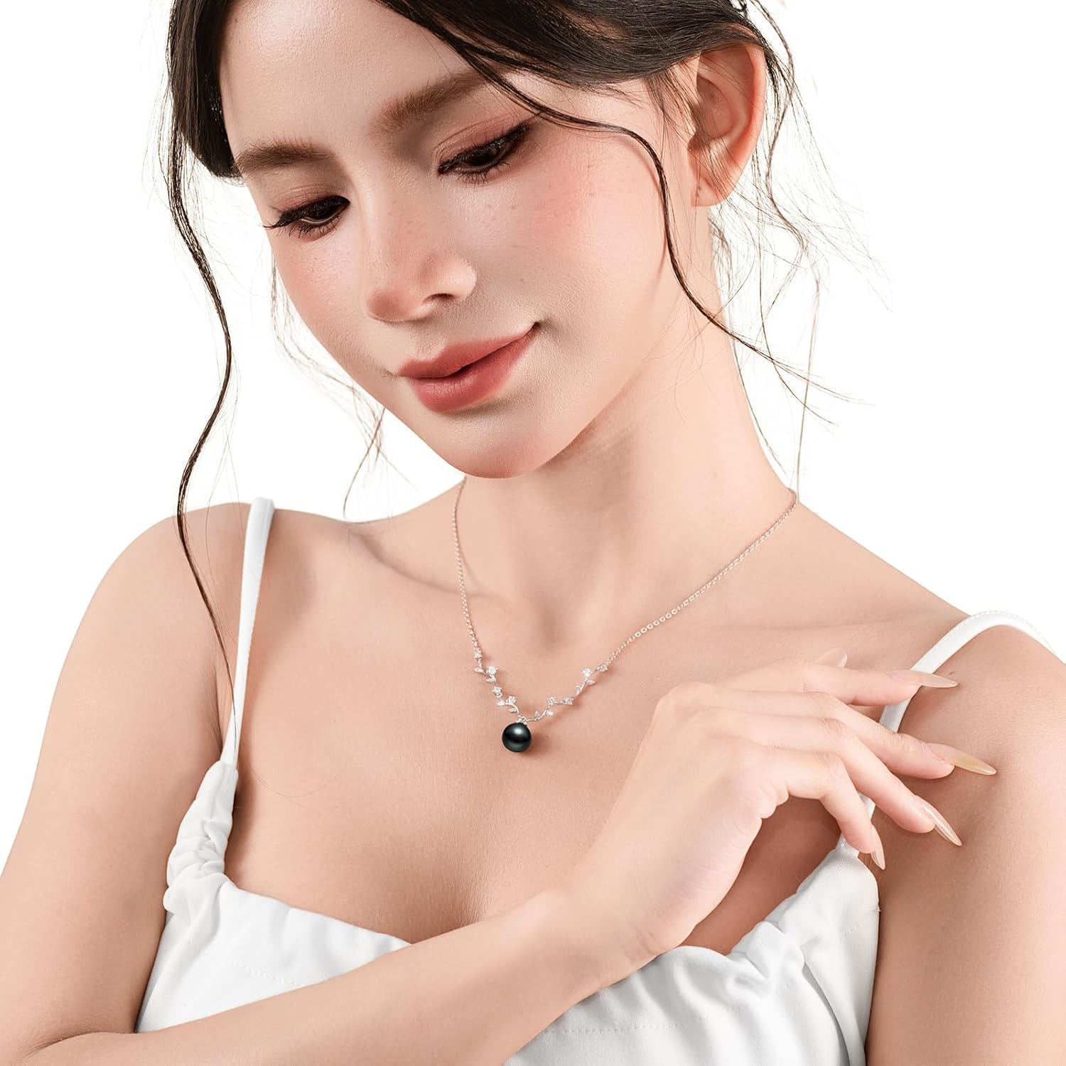 Gifts For Wife Wedding Anniversary Genuine Tahitian Black Pearl Necklace for Birthday Mothers Day Christmas, 9-10mm AAAAA Seawater Pearl Sterling Silver Moissanite Pendant - Image 3