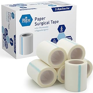 MED PRIDE Hypoallergenic Latex Free Paper Medical Tape 2in X 10yds Breathable for Sensitive Skin Wound Dressing Tape (6 Count (Pack of 1) White)