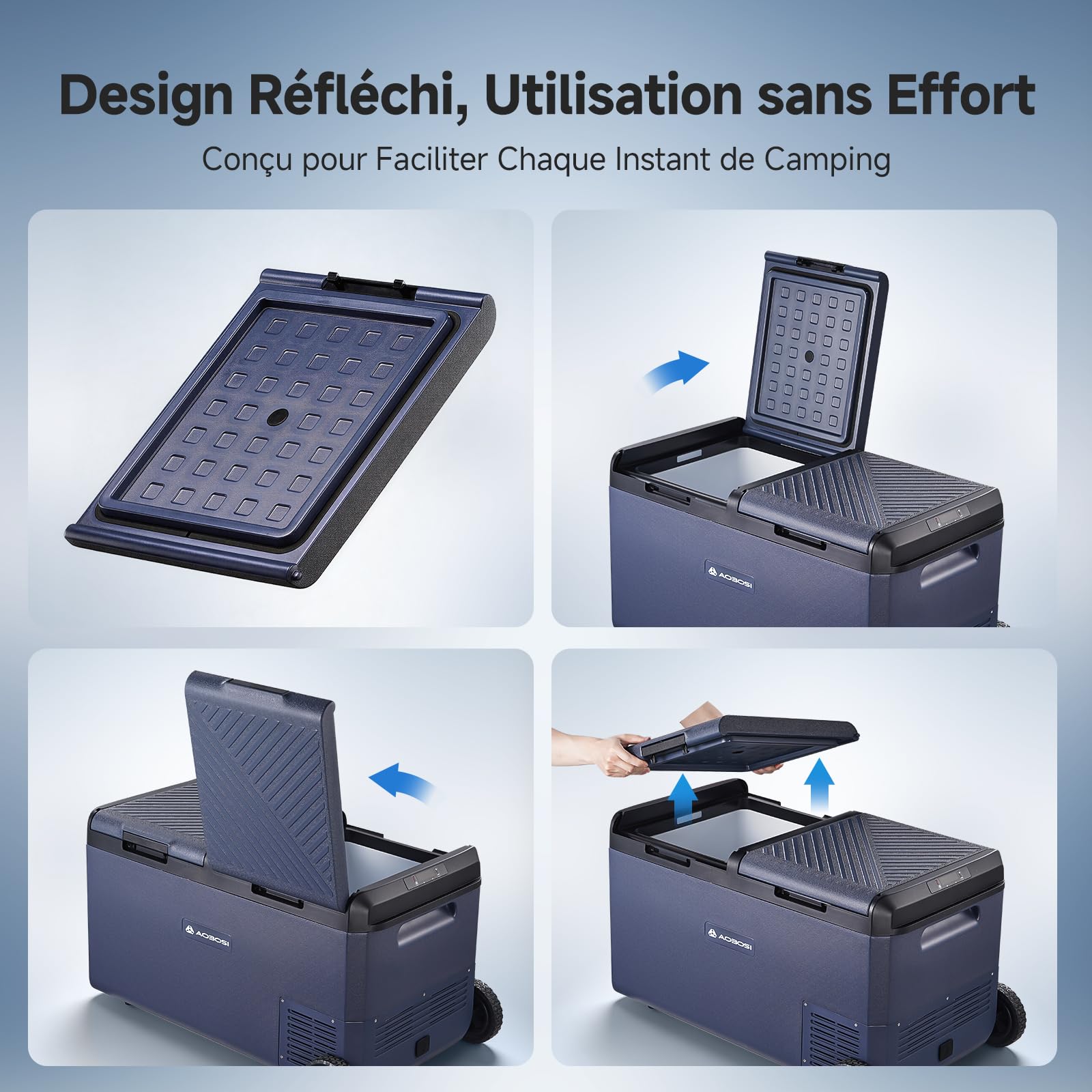 AAOBOSI Glaciere Electrique 75L, Glàciere a Compression Double Zone avec Roues,-20℃ à 20℃ Frigo Compression avec APP contrôle, 12v 220v pour Voiture, Camion, Camping-Car