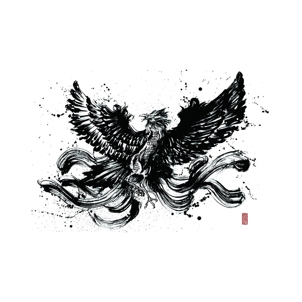 Amazon.co.jp: 御歌頭 ファブリックパネル 墨絵 鳳凰 H-N-0 Z3K