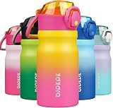 BJPKPK Bouteille d'eau avec paille – Bouteille d'eau isotherme réutilisable en acier inoxydable avec couvercle anti-fuite verrouillable et poignée de transport – 410 ml – Rainbow - 1