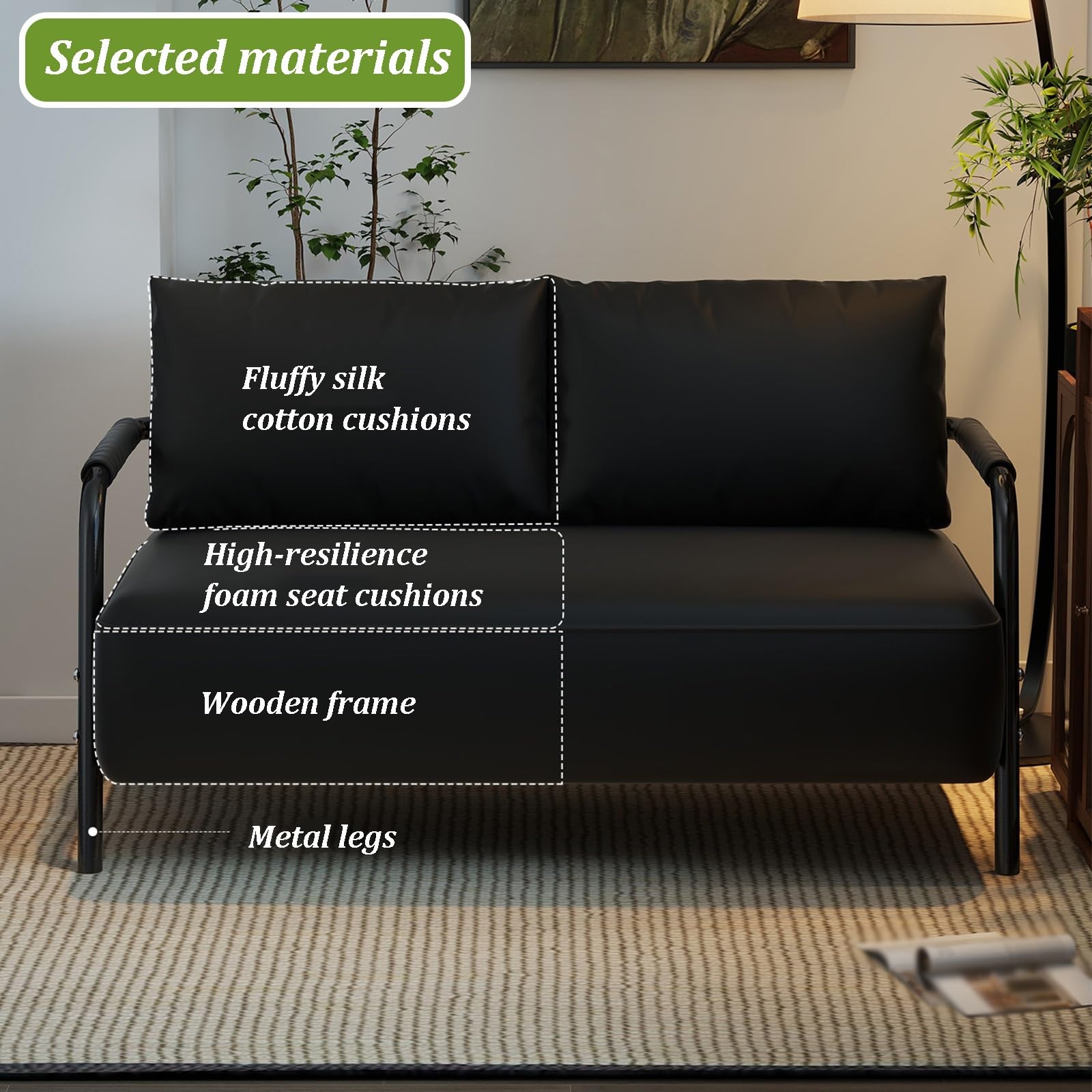 Kleines, Modernes Loveseat-Couchsofa, Kunstledercouch, Holzrahmen, Verdickte Und Erhöhte Metallbeine, Wasserdicht Und Verschleißfest, Für Wohnzimmer, Büro, Schlafzimmer(White,125cm)
