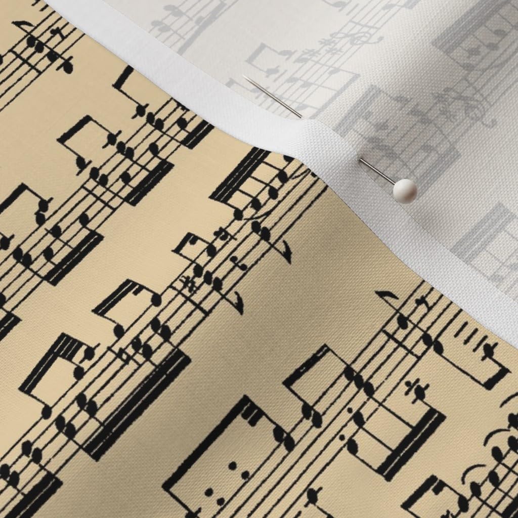 Spoonflower Fabric - Music Tan Small Musical Notes Symphony Orchestra Printed on Petal Signature Cotton Fabric by The Yard - Sewing Quilting Apparel Crafts Decor