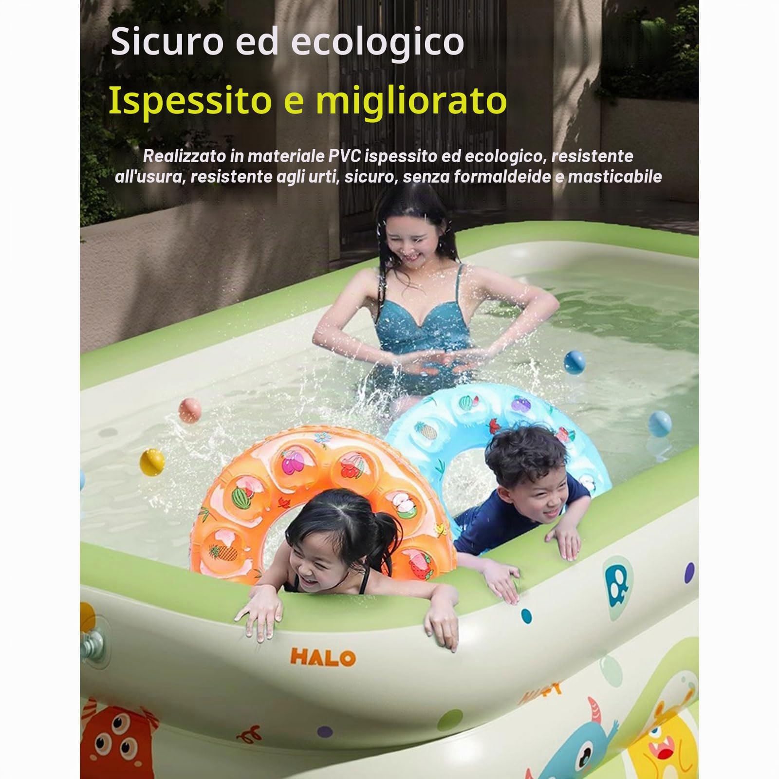 Piscina familiare per Bambini e Adulti 300*175cm,Piscine Gonfiabili Esterni Con ombrellone e scivolo,materiale spesso in PVC,Centro giochi acquatico gonfiabile per Cortile Esterno da Giardino