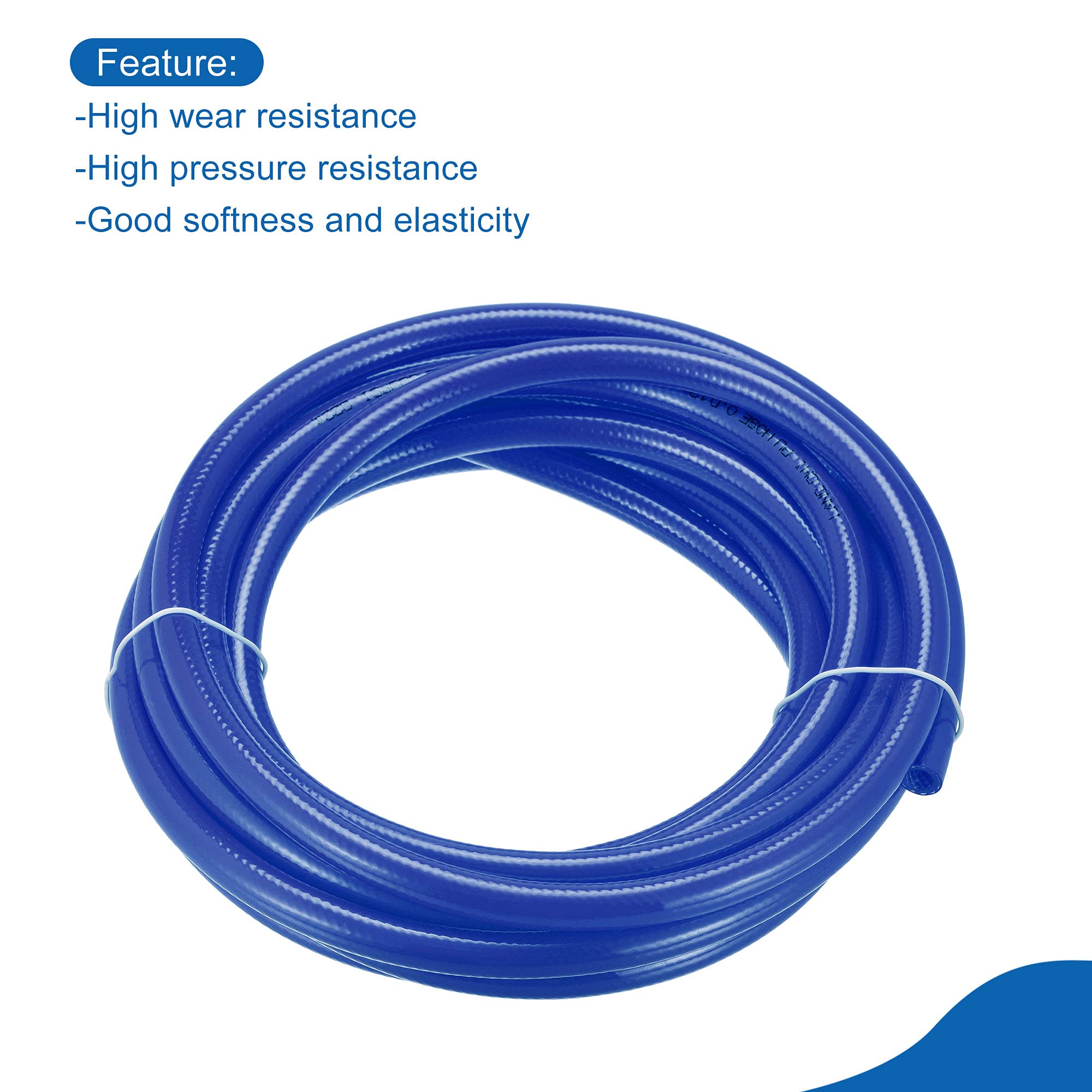 Tuyau d'air pneumatique Tube tressé en PU 8mm(5/16 '') IDx12mm(15/32'') ODx16.4Ft Bleu pour compresseur d'air, Transport de Liquide