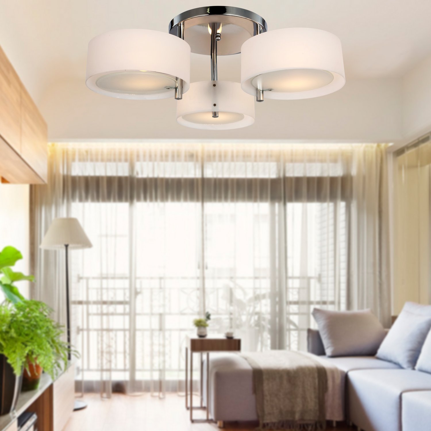 ALFRED® Acrylic Chandelier with 3 lights(Chrome Finish),Ceiling Light,Flush Mount, for Study Room/Office, Bedroom, Living Room