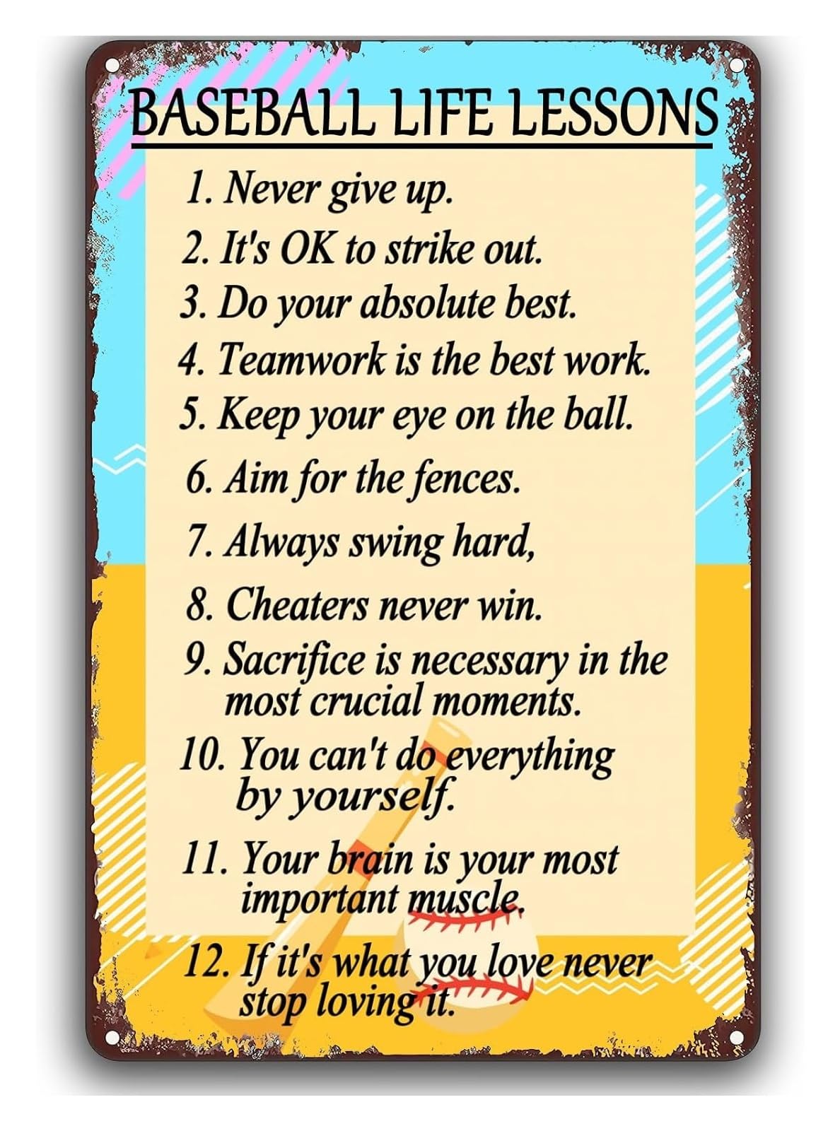 EKFBQBGW Retro Baseball Dugout Wisdom Metal Sign Vintage Tin Wall Plaque with Motivational Saying for Garage Man Cave Bar 8 X 12 inch