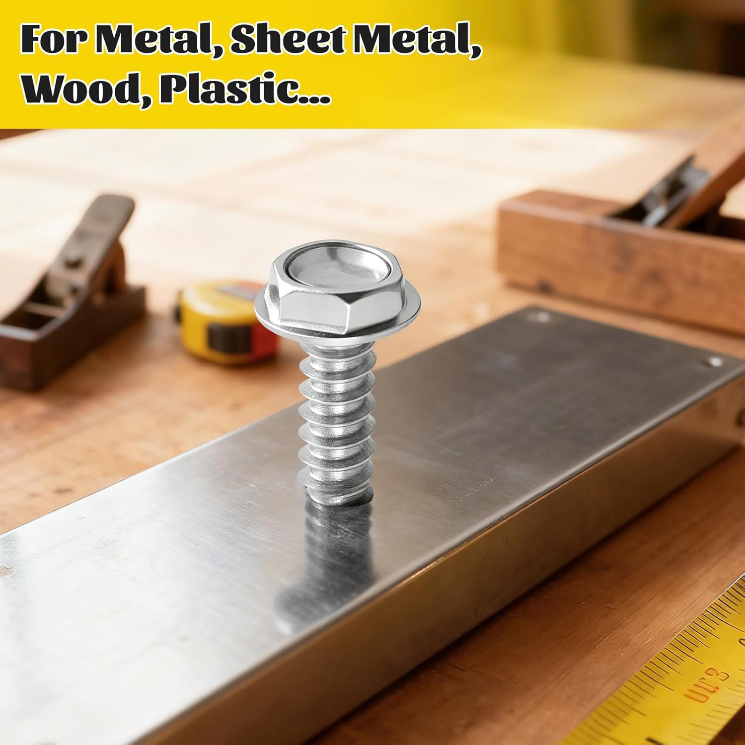 460Pcs #8#10 Self Tapping Sheet Metal Screws, Hex Washer Head Self Drilling Screws Assortment Kit, 410 Stainless Steel Self Tapper Screw for Metal, Length 1/2'' 5/8'' 3/4'' 1'' 1-1/4''