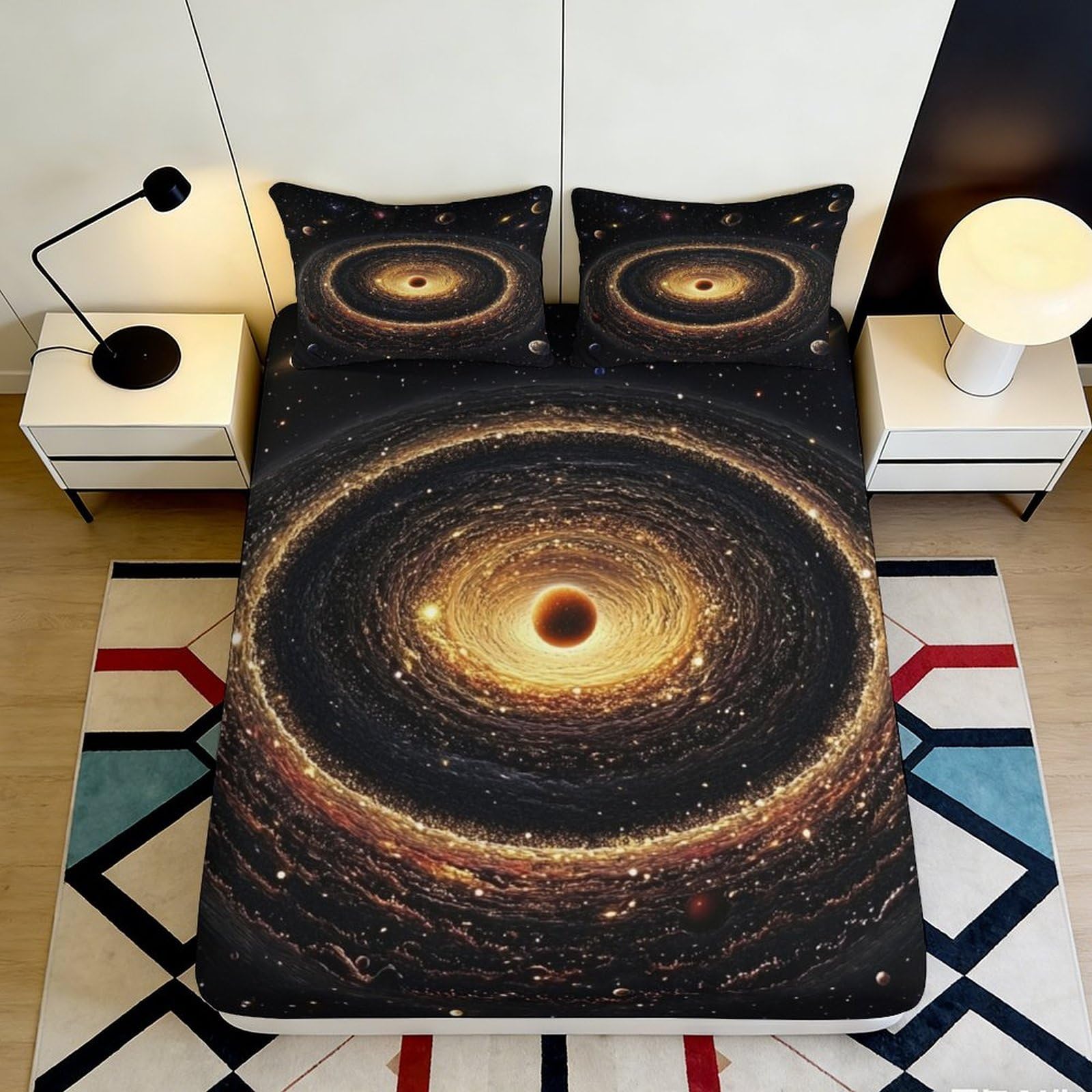 Jwndfkpvxzgl Style-9 3D Printed Black Hole Fitted Sheet Microfiber Soft Breathable Cosmic Universe Mattress Cover Bedroom Dorm Decor 90X200x25cm