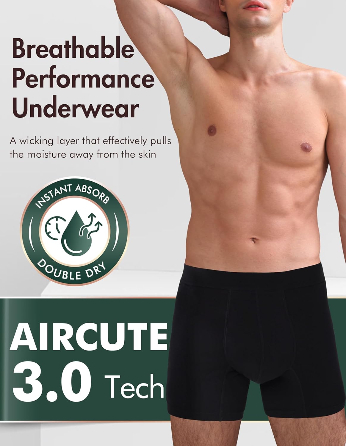 AIRCUTE Washable Absorbency Urinary Incontinence Underwear for Men Boxer Briefs for Bladder Leaks 60 ML 3 Pack (Medium, 3 Black) - Image 4
