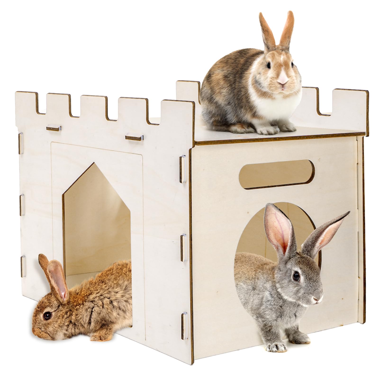 Yesland Rabbit Hideout Castle, Wooden Bunny Houses and Hideouts, Detachable Small Animal Play Hideaway Hut and Playhouse for Indoor Bunnies Guinea Pig