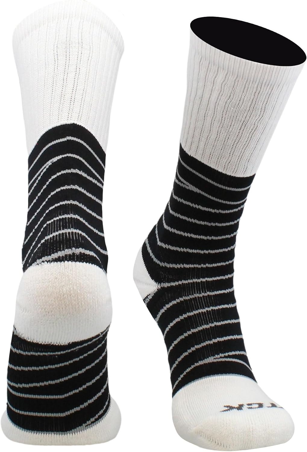 TCK Ankle Compression Support Crew Socks (White/Black, Large) - White/Black,Large