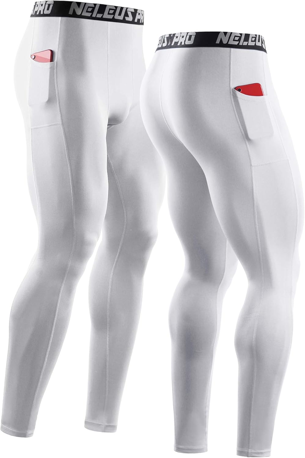 NELEUS Men's Dry Fit Compression Baselayer Pants Running Tights Leggings with Phone Pocket - Image 3