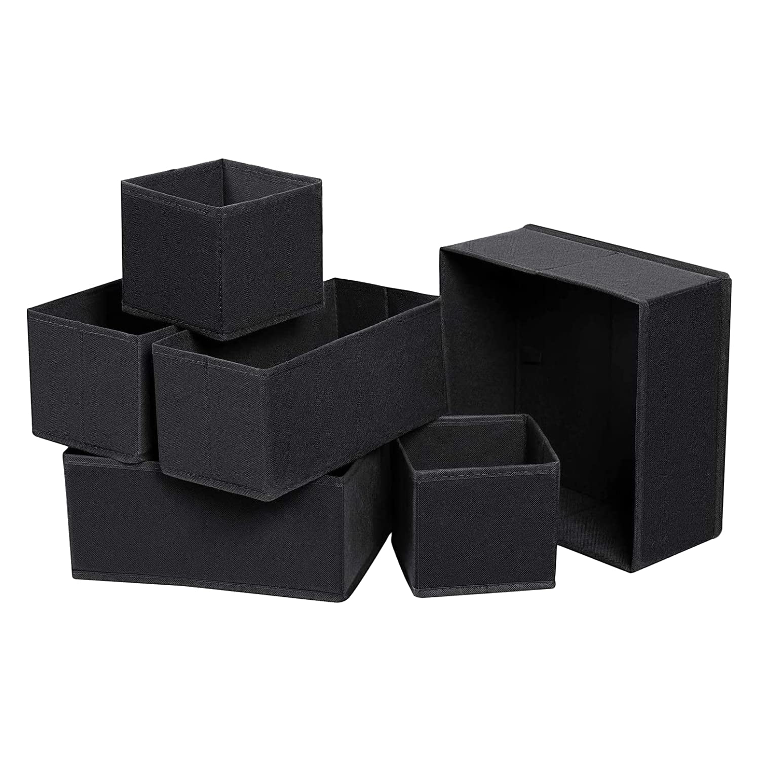 Double R Bags Foldable And Washable Clothes Drawer Organiser With Divider For Sock, Belts, Tie, Bra And Baby Clothes (Pack Of 6,Black) - Fabric, Inside (B08X63RL5N) Amazon Price History, Amazon Price Tracker