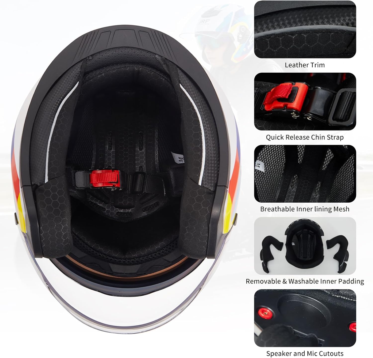 Motorcycle Helmets Open Face for Streey Moped Scooter, Dual Visor 3/4 Moped Helmets for Adults Motorbike Half Helmet 601 DOT Approved Men and Women
