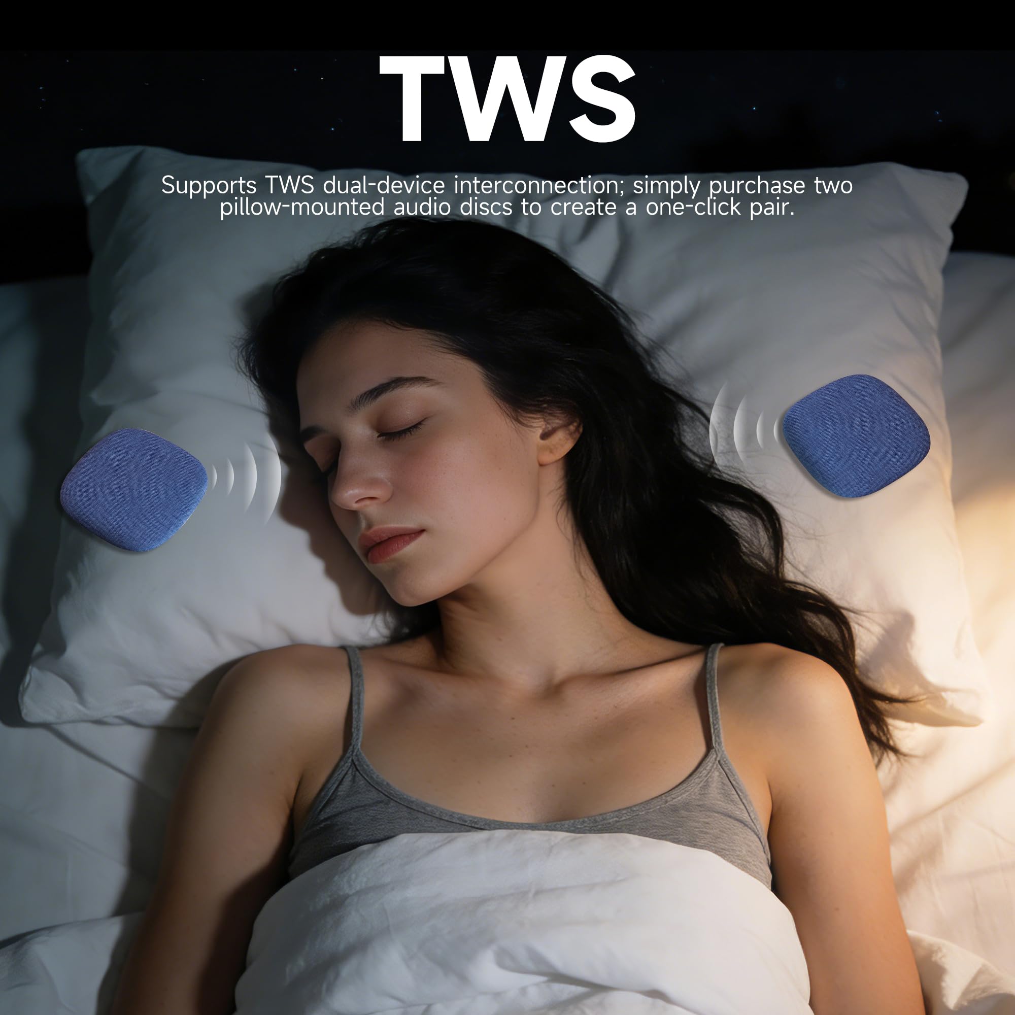 TAZATA Pillow Speaker for Sleeping, Built-in 100 White Noise Sound Machine + App Extendable, Ultra Thin Flat Portable Bluetooth Speaker Under Pillow for Side Sleeper, Auto-Off Timer (Blue) — view 4