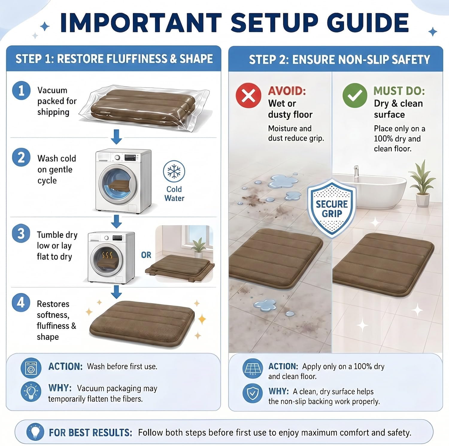 Bathroom Rugs Set 3 Piece, Memory Foam Bath Rugs, Non Slip Washable Bathroom Rug Set, Extra Soft Absorbent Bath Mats with U-Shaped Toilet Rug, Coffee