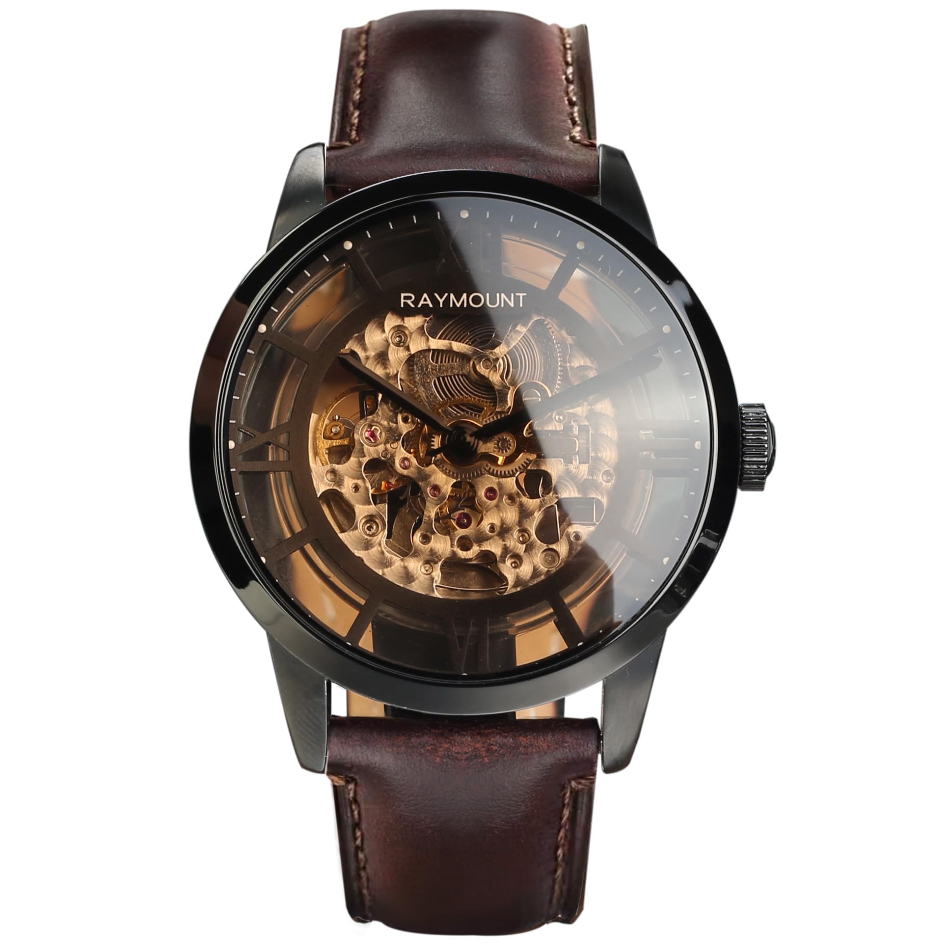 FORSINING Automatik Uhr Herren, Herrenuhr Automatik, Skelett Zifferblatt und Lederband Doppelseite Hollow Out Watch for Men