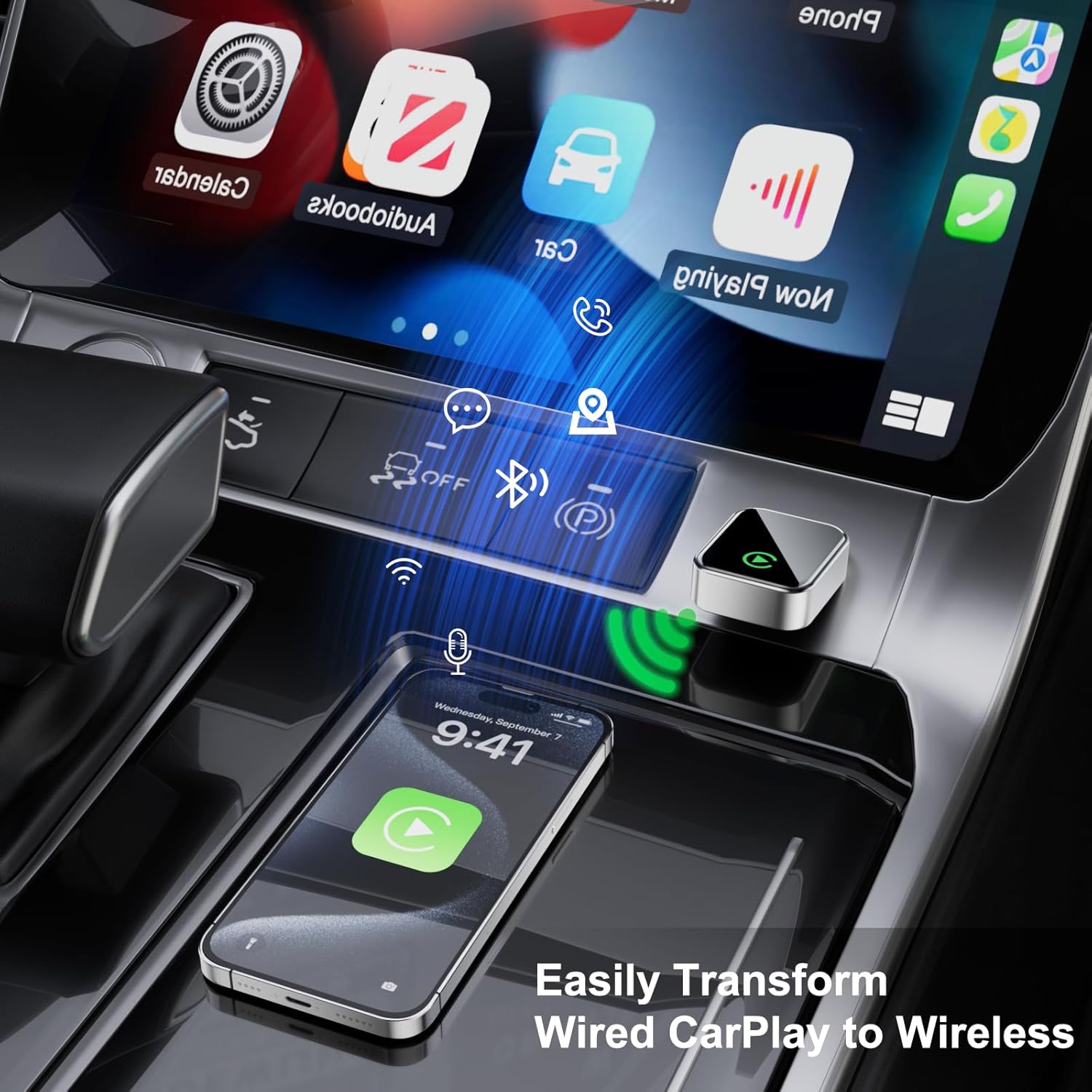 wireless carplay adapter for iphone [2025 upgraded], plug & play, mini size, converts wired to wireless apple carplay,no delay carplay dongle for apple ios 10+/android 11+ and above