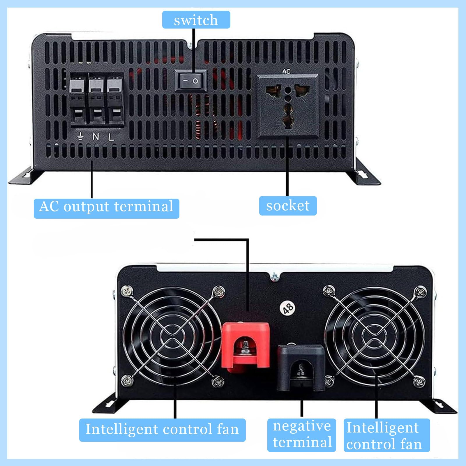 12000W Convertitore Solare, Inverter Ibrido a Onda Sinusoidale Pura 12 V 24 V 48 V 60 V 72 V CC a 110V a 220 V CA,per Famiglia e Accumulo di Energia All'aperto,con Display LCD 12V6000W