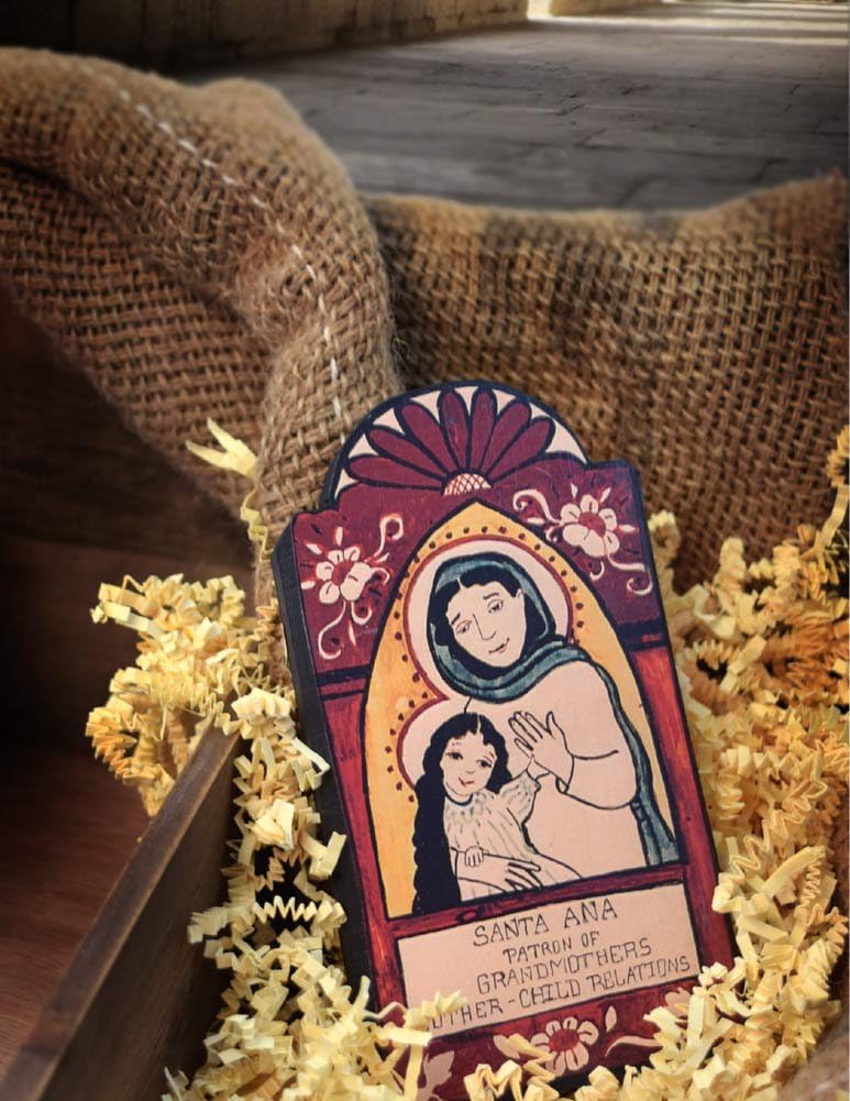 Modern Artisans Santa Ana Patron Saint of Mothers and Grandmothers Handmade Retablo Plaque, 3.25 x 6.25 Inches