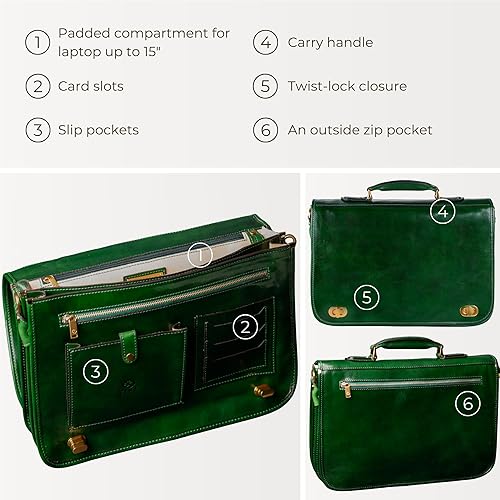 Vista 27 de Time Resistance Maletín de cuero para hombre – Bolsa italiana de cuero de grano completo para laptop – Bolsa de mensajero – Caja de regalo incluida