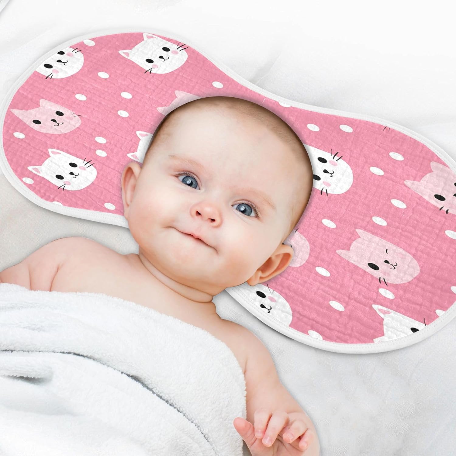Pink Cats with White Polka Dots Baby Burp Cloths -4Pcs Soft Absorbent Muslin Washcloths Bibs Face Towel for Newborn Boys Girls 22 x 11 Inch