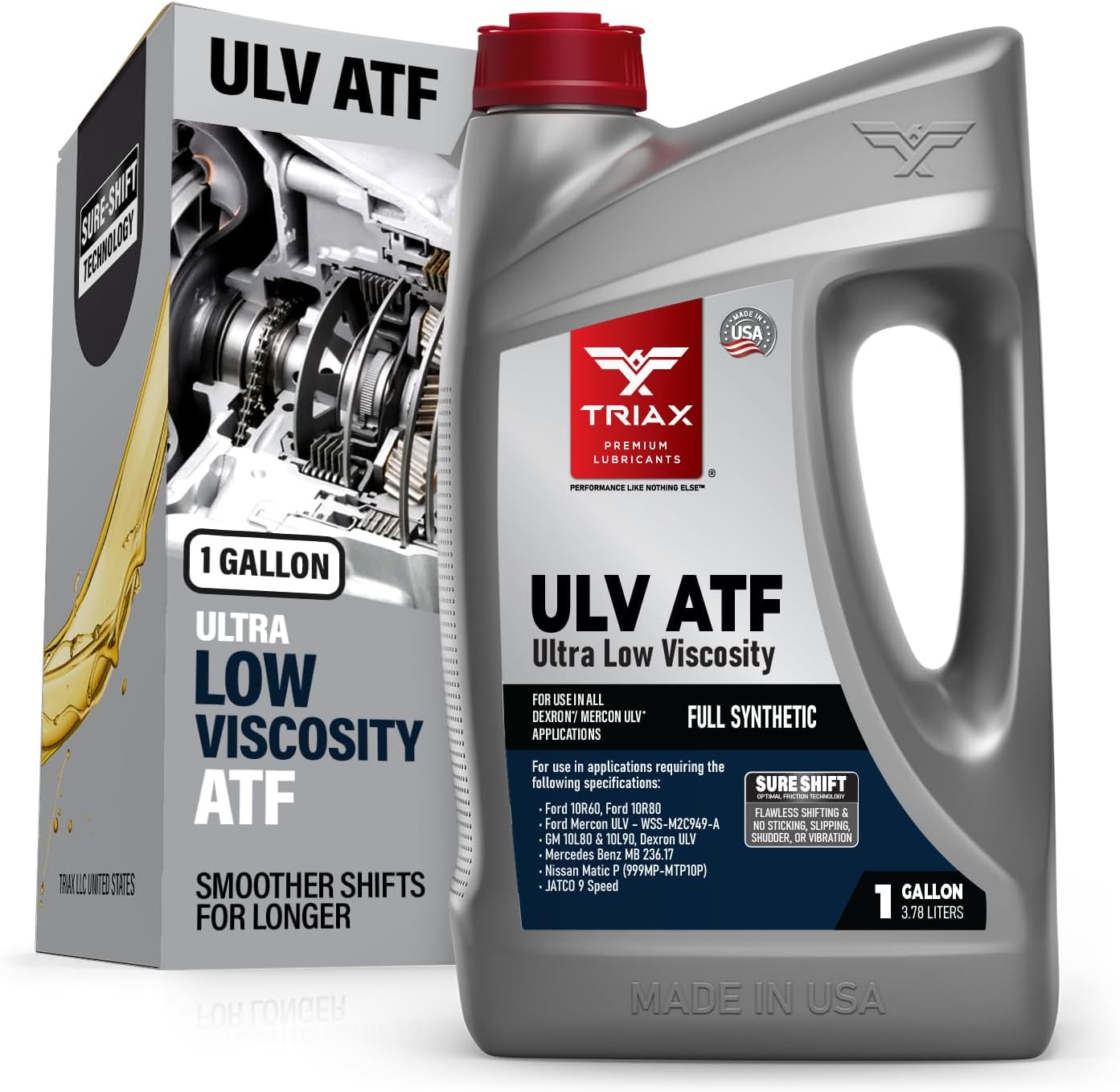 TRIAX ULV ATF Full Synthetic, Ultra Low Viscosity, Automatic Transmission Fluid | for Dexron ULV, Mercon ULV, Many 10 & 8 and 9 Speed, Nissan Matic P, JATCO 9 Speed (1 Gallon)