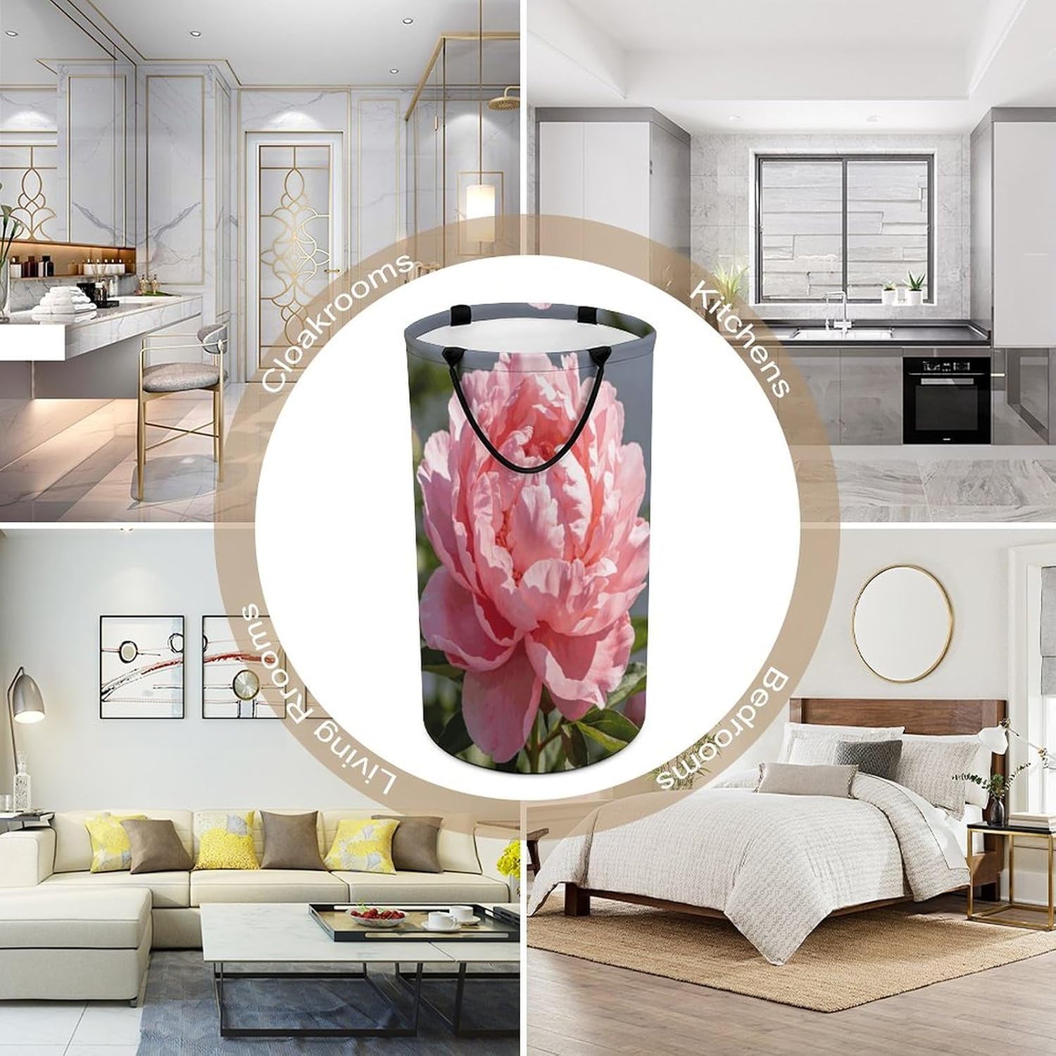 Pink Peony Laundry Hamper Portable Lightweight Clothes Hampers Fashion Dirty Laundry Storage Basket Large Capacity Foldable Clothes Baskets for Bathroom Bedroom