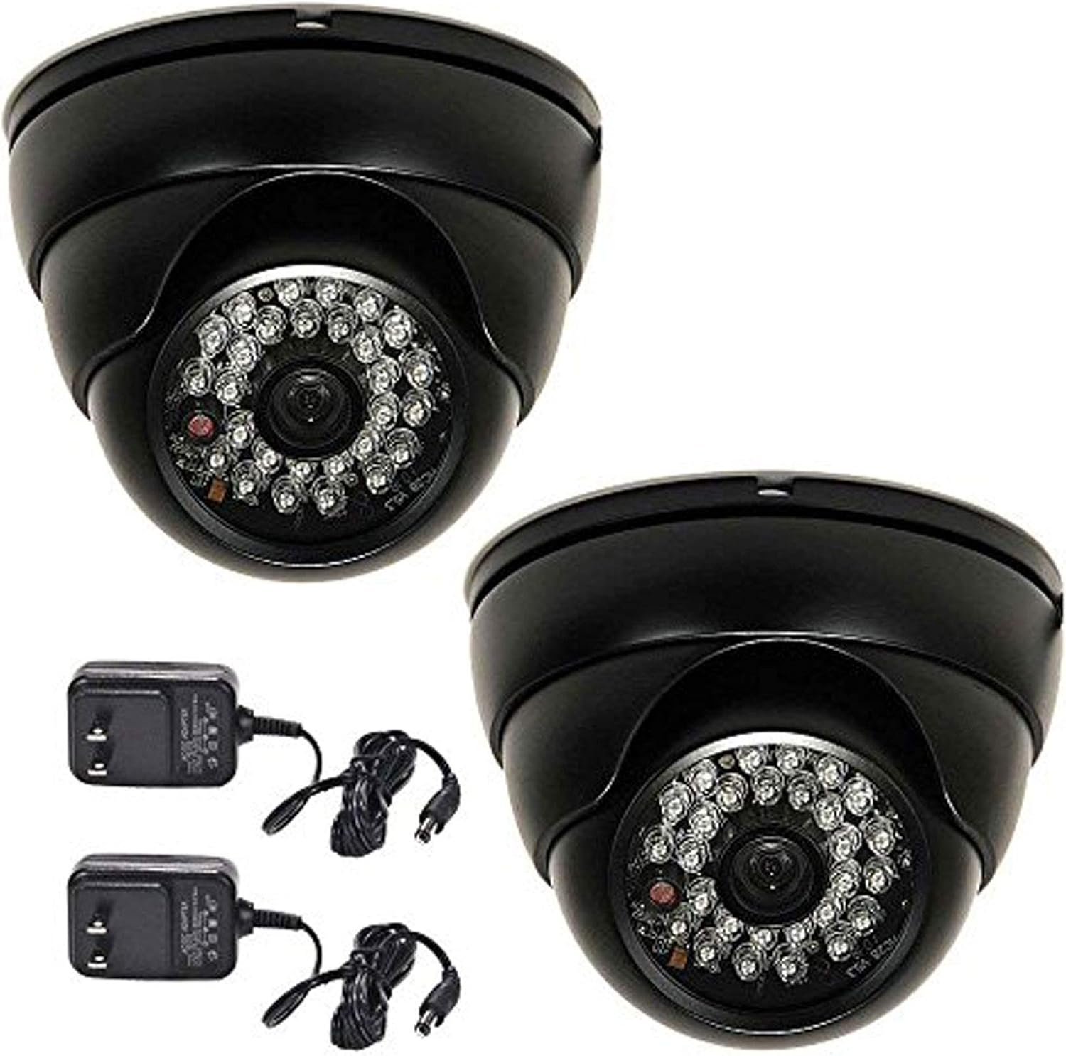 VideoSecu 2 Pack Dome 700TVL Outdoor Security Cameras 1/3" CCD Built-in IR Infrared Day Night Vision 3.6mm Lens Wide Angle for DVR CCTV Home Surveillance System with Power Supplies AC4