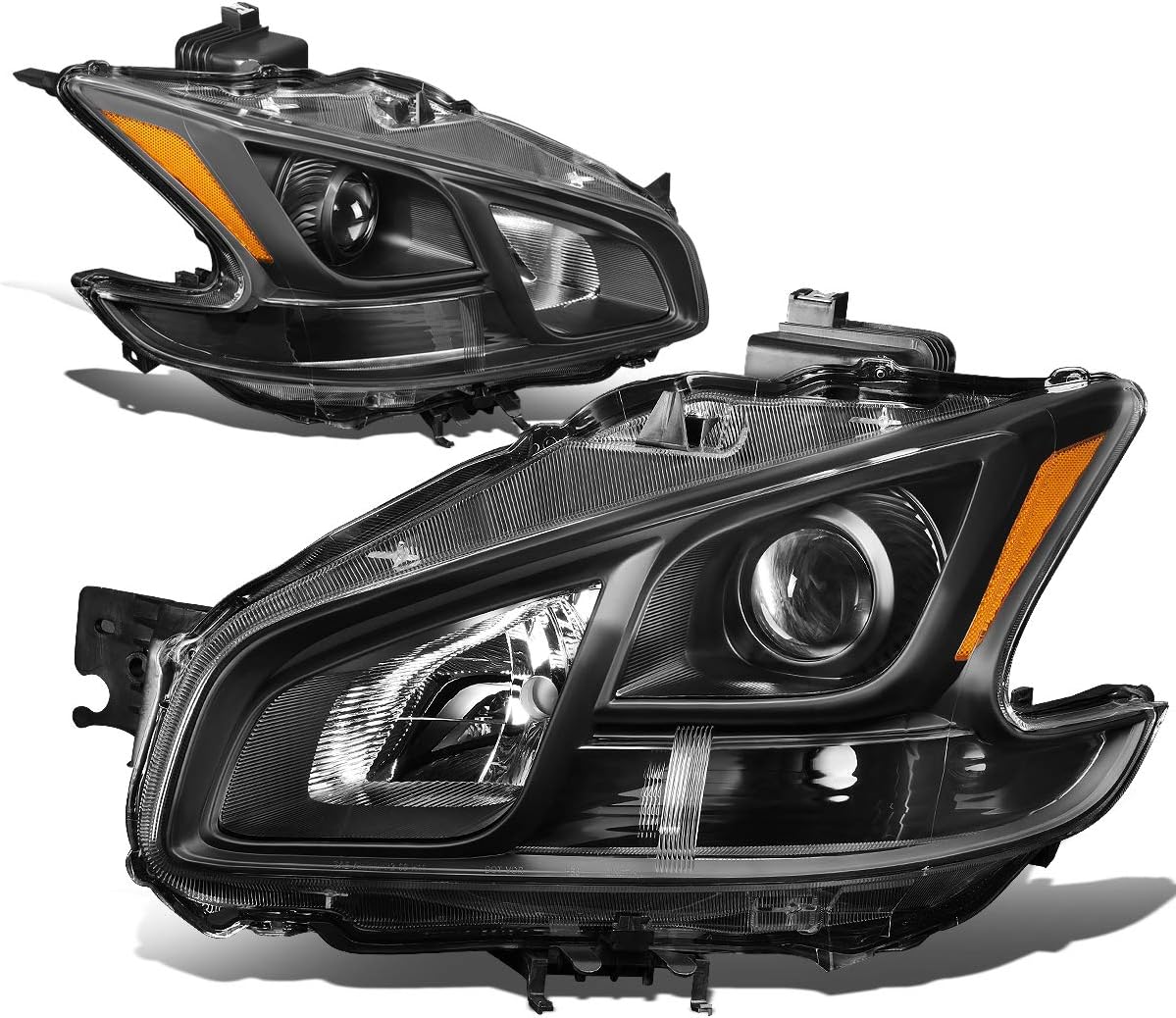 DNA MOTORING Pair Projector Headlight/Lamps for 09-14 Nissan Maxima, Chrome amber, HL-OH-NM09-CH-AM