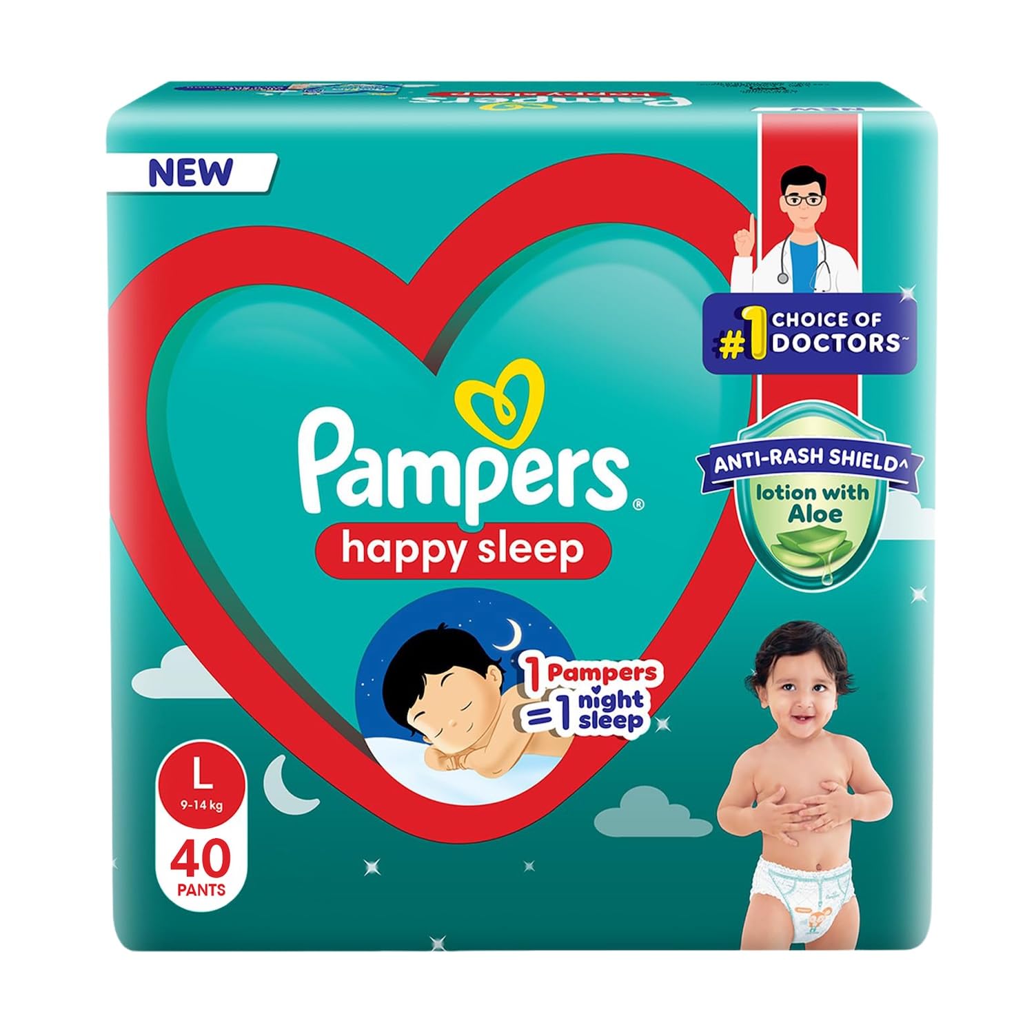 Pampers Happy Sleep Pant Style Baby Diapers, Large (L), 42 Count, 1 Pampers = 1 Night Sleep, with Anti Rash Shield, 9-14 Kg Diapers-picture-4