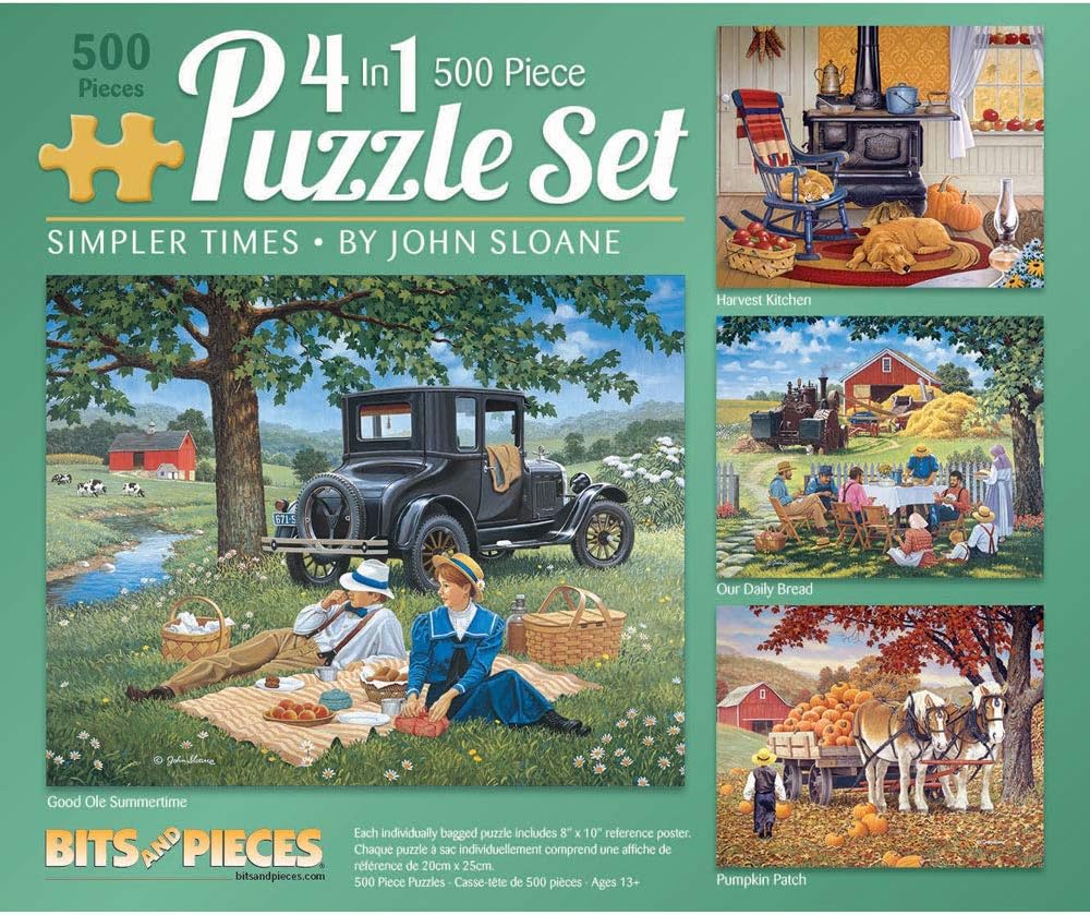 Bits and Pieces – 4-in-1 Multi-Pack 500 Piece Jigsaw Puzzles for Adults – Jigsaw Puzzle Set Bundle by Artist John Sloane, Completed Puzzle Size: 16" x 20"